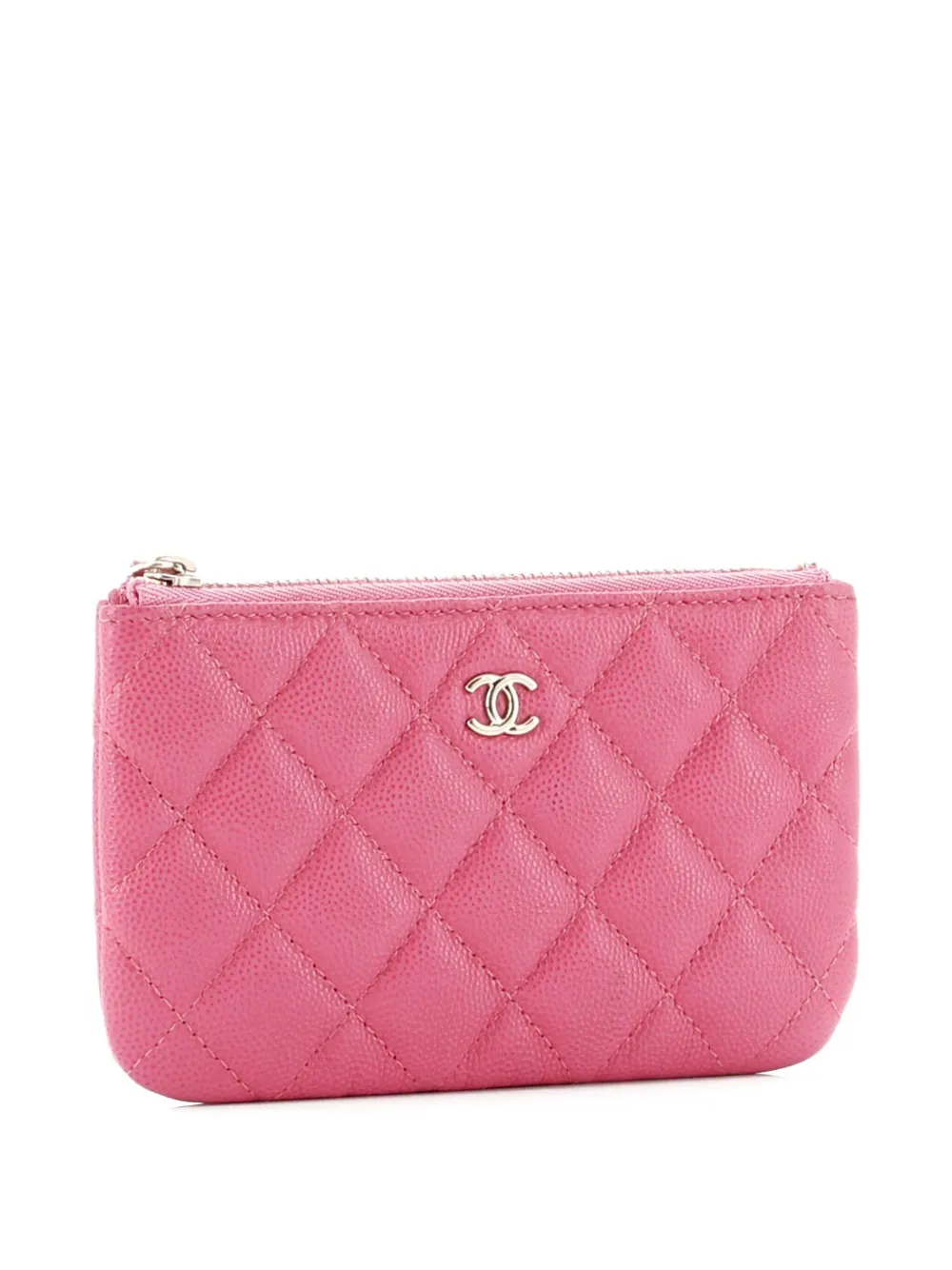 Pre-owned Chanel Classic O Case Quilted Caviar Mini Pouch In Pink