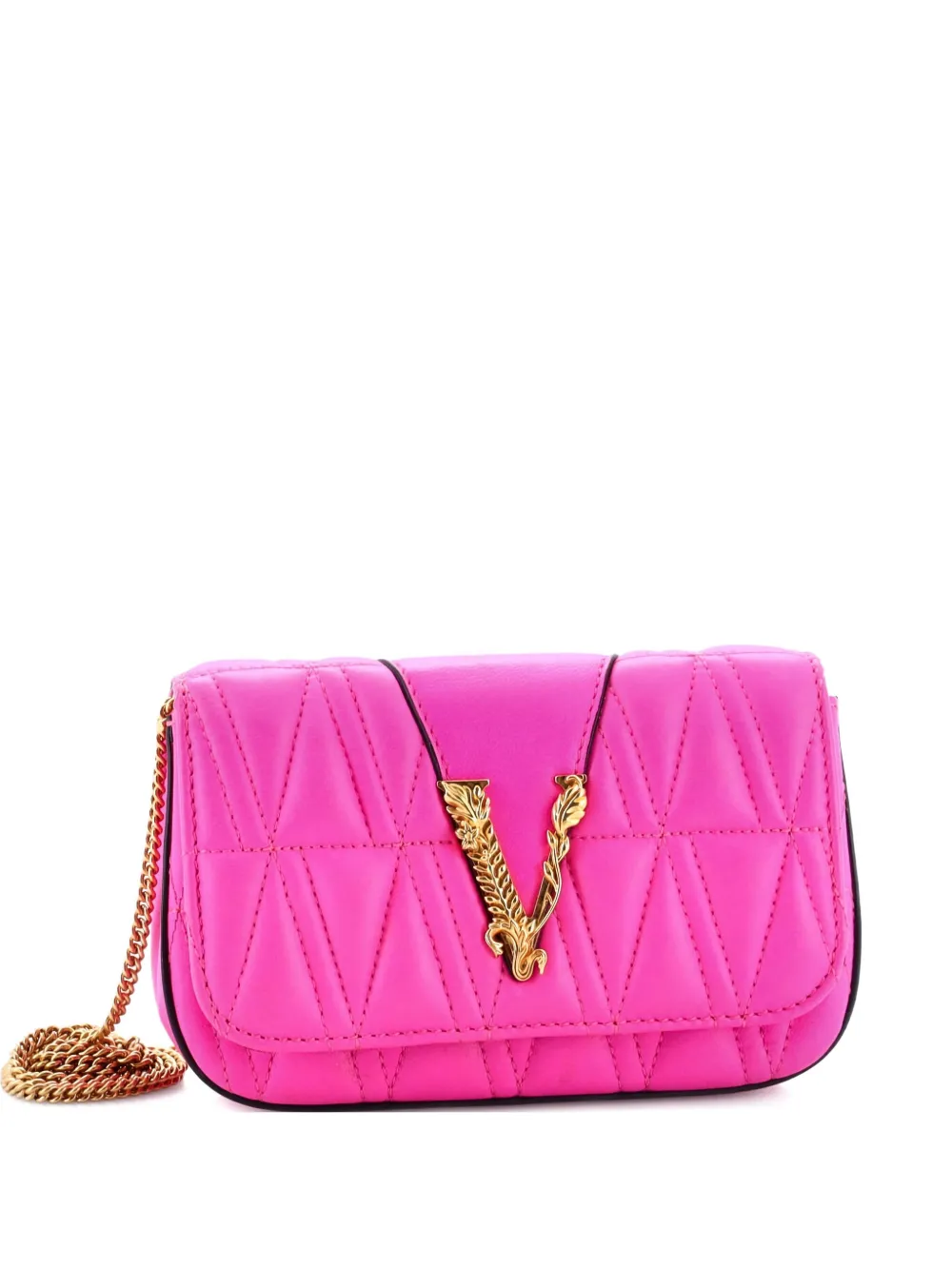 Pre-owned Versace Virtus On Chain Quilted Leather Clutch Bag
