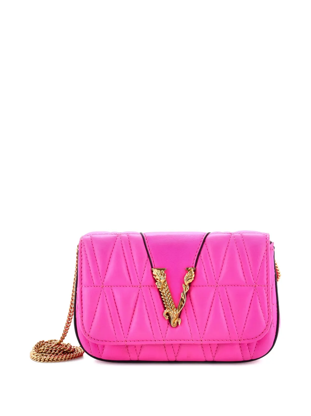 Pre-owned Versace Virtus On Chain Quilted Leather Clutch Bag