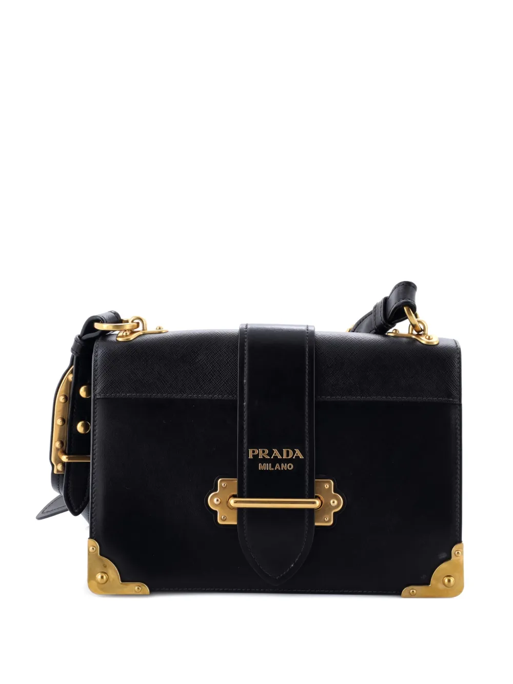 Pre-owned Prada Cahier Leather And Saffiano Leather Large Crossbody Bag In Black