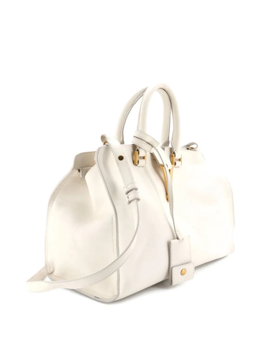Pre-owned Saint Laurent Classic Y Cabas Leather Small Satchel In White
