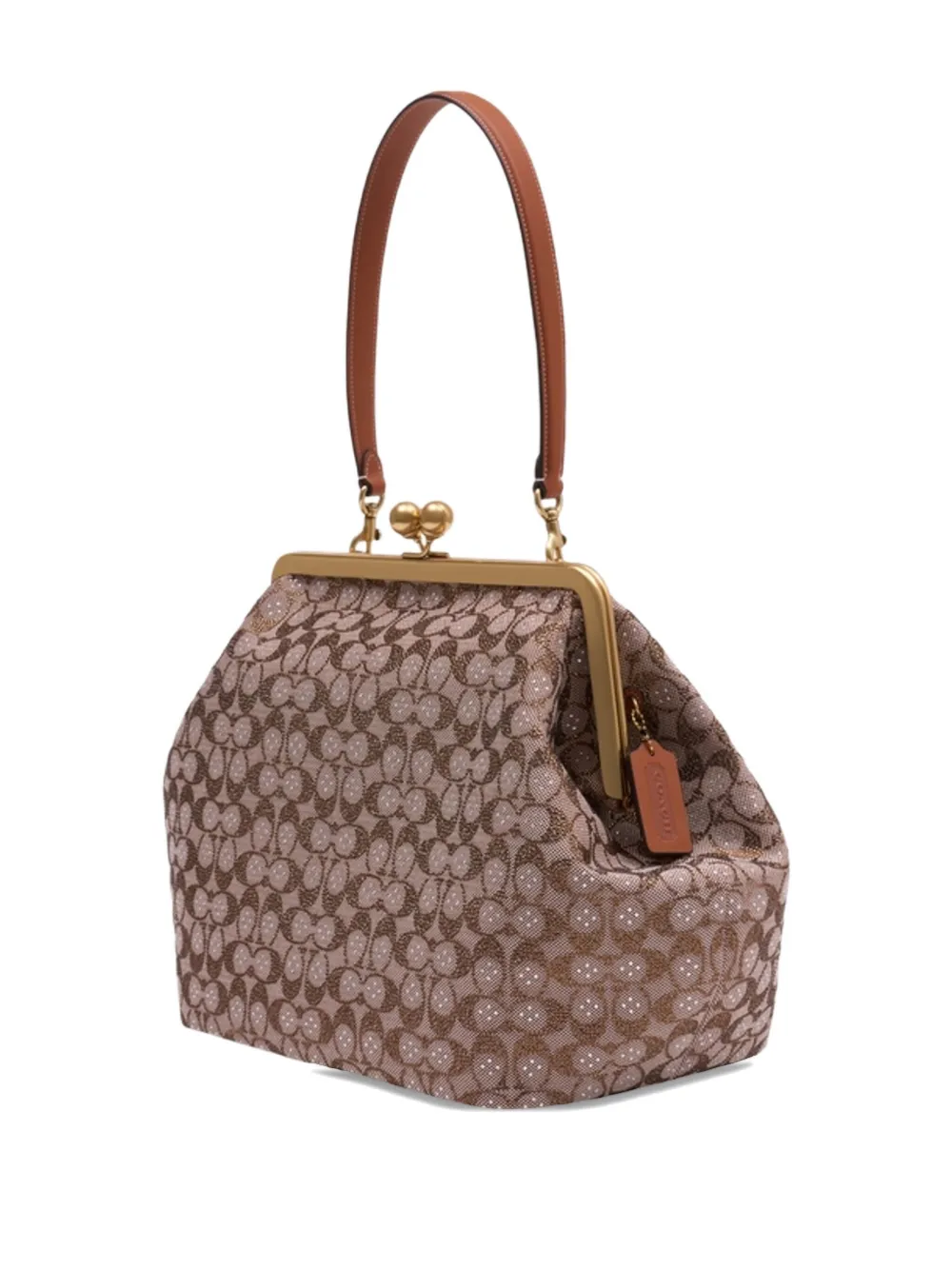 Coach Crystal Signature Large Kisslock Pouch In Brown