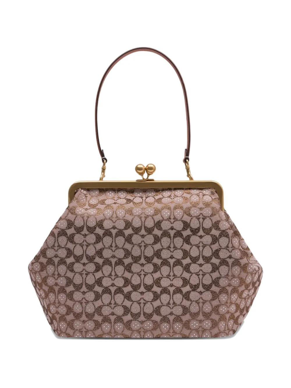 Coach Crystal Signature Large Kisslock Pouch In Brown