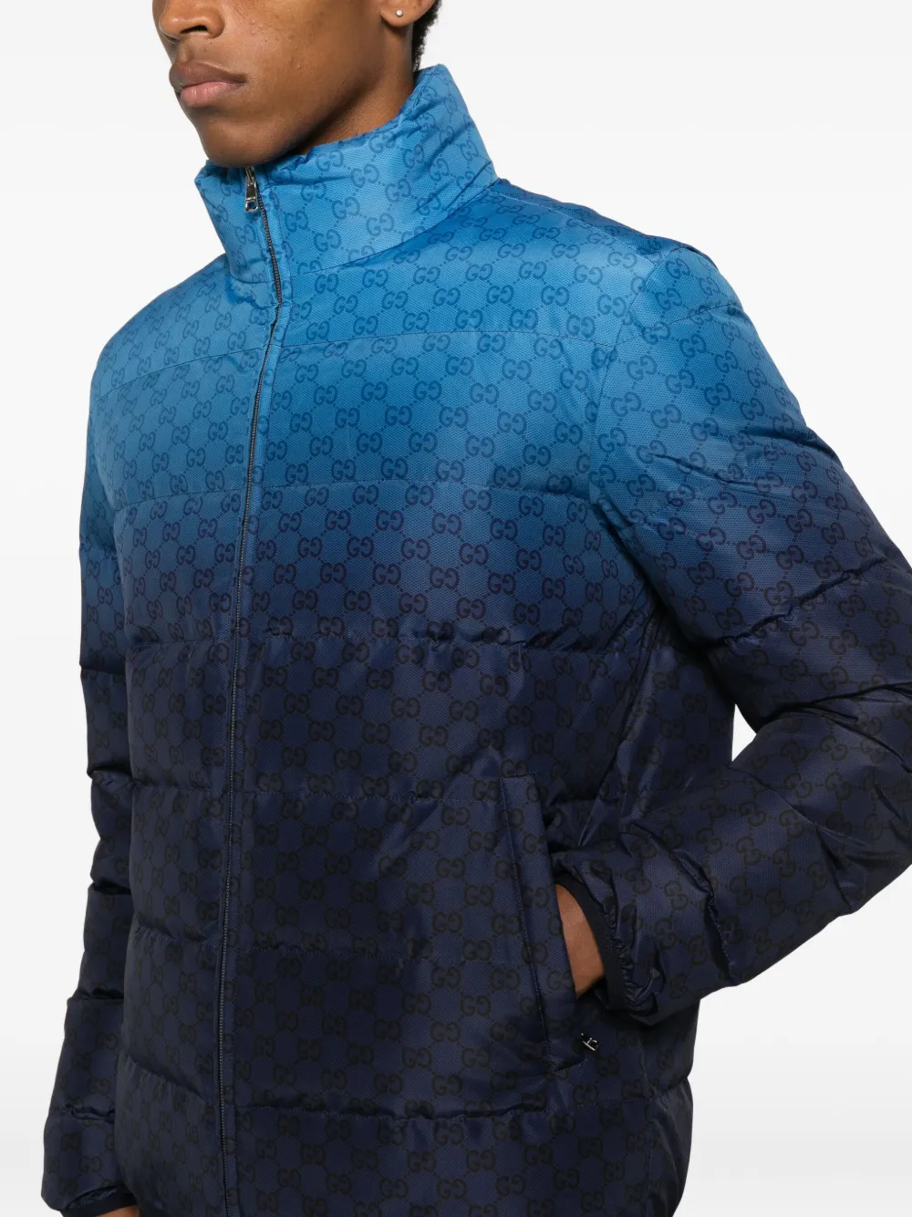 Gucci Monogram Puffer Jacket In Blue