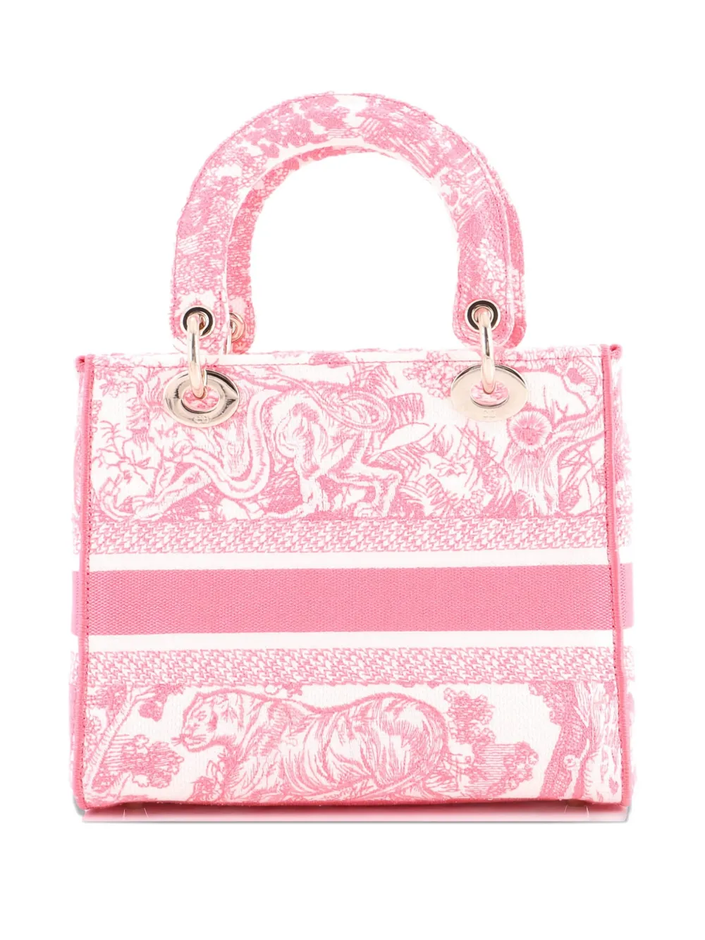 Pre-owned Dior Toile De Jouy Lady D-lite Bag Embroidered Canvas Tote Bag In Pink