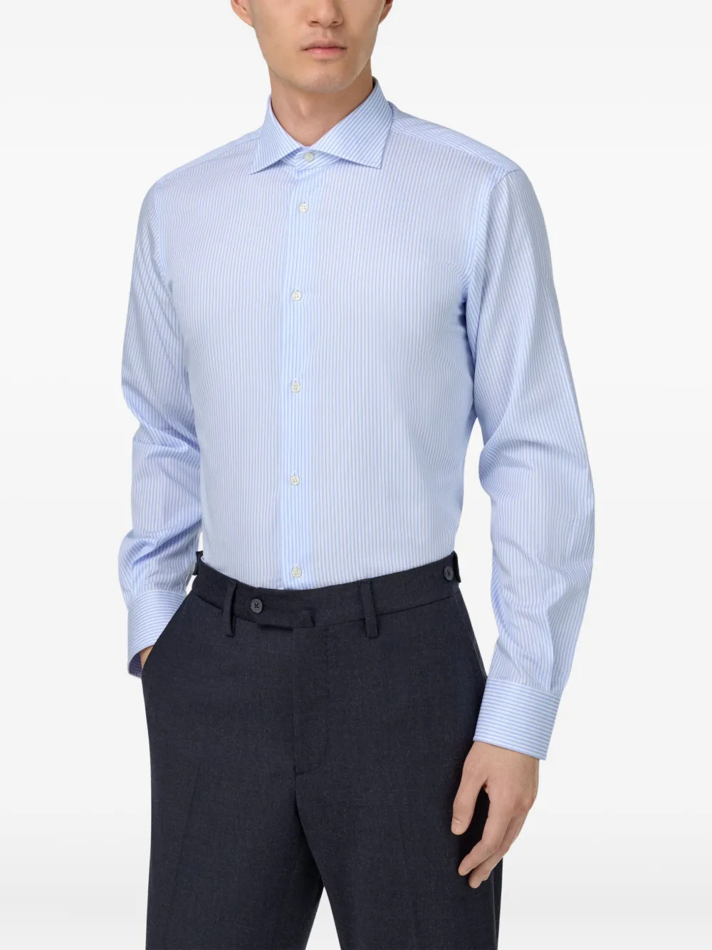 Boggi Milano Gestreept katoenen overhemd Blauw
