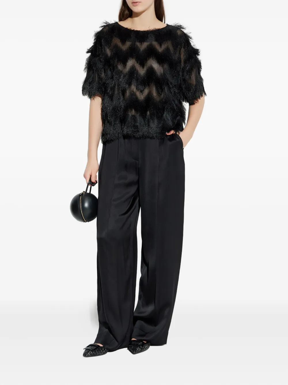 MUNTHE Rossi fringed blouse - Zwart