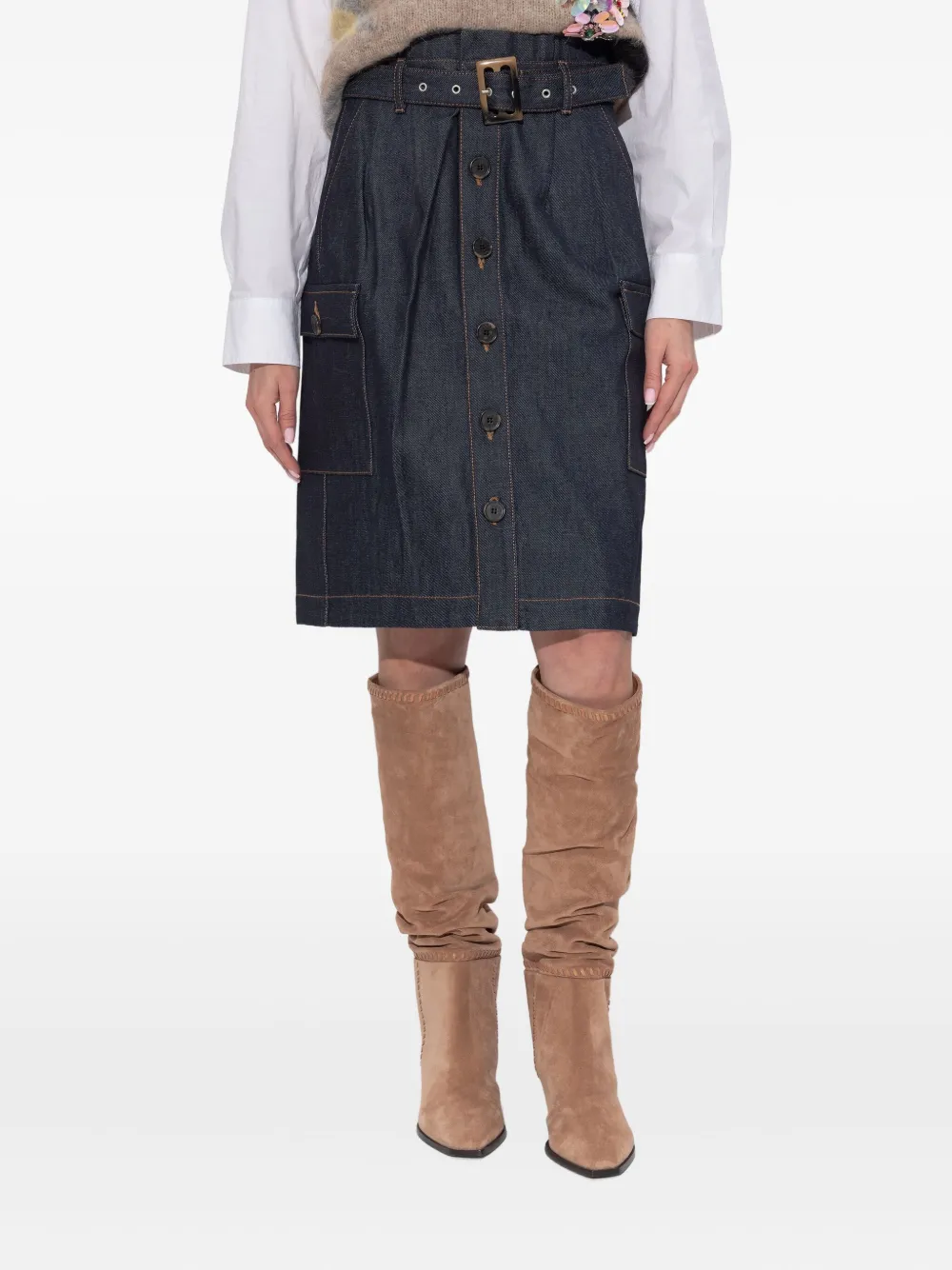 MUNTHE Raina midi-rok met ceintuur en knopen Blauw