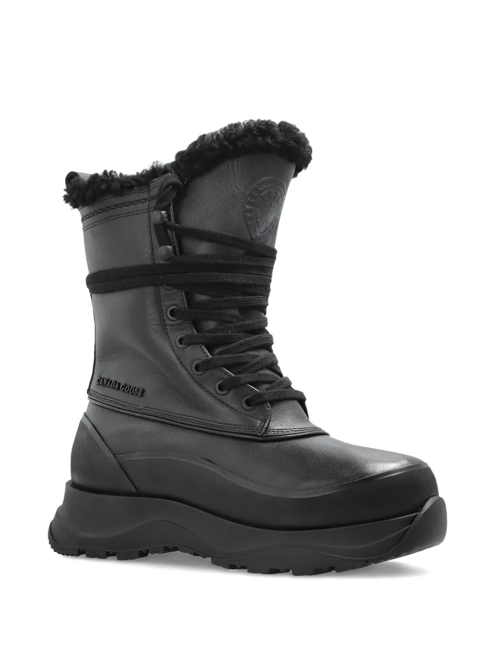 Canada Goose Fur-trim Lace-up Boots In Black