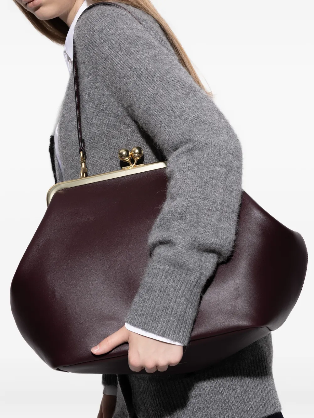 Coach Leren shopper met kisslock montuur - Bruin