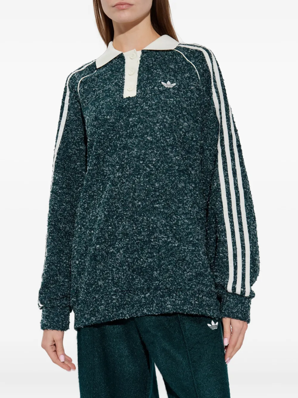 Adidas Originals Long-sleeve Polo-collar Sweater In Green