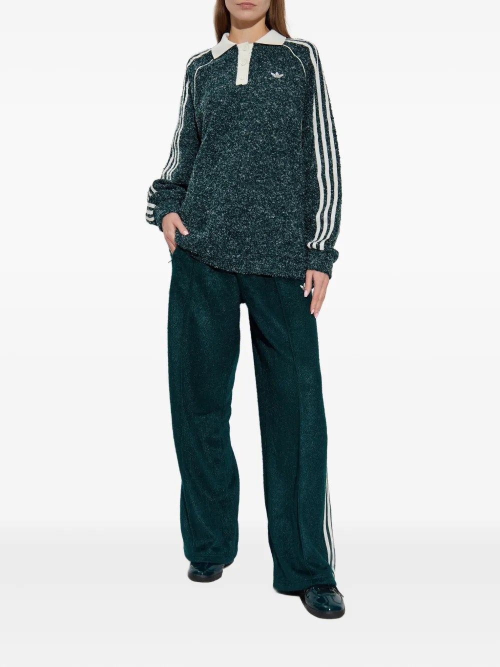 Adidas Originals Long-sleeve Polo-collar Sweater In Green