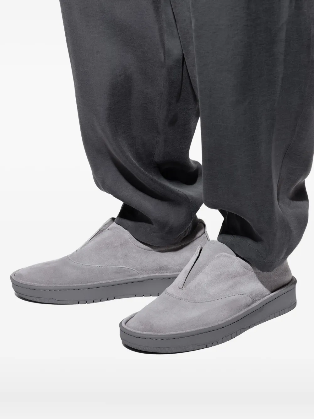 Giorgio Armani Slip-on Leather Sneakers In Gray