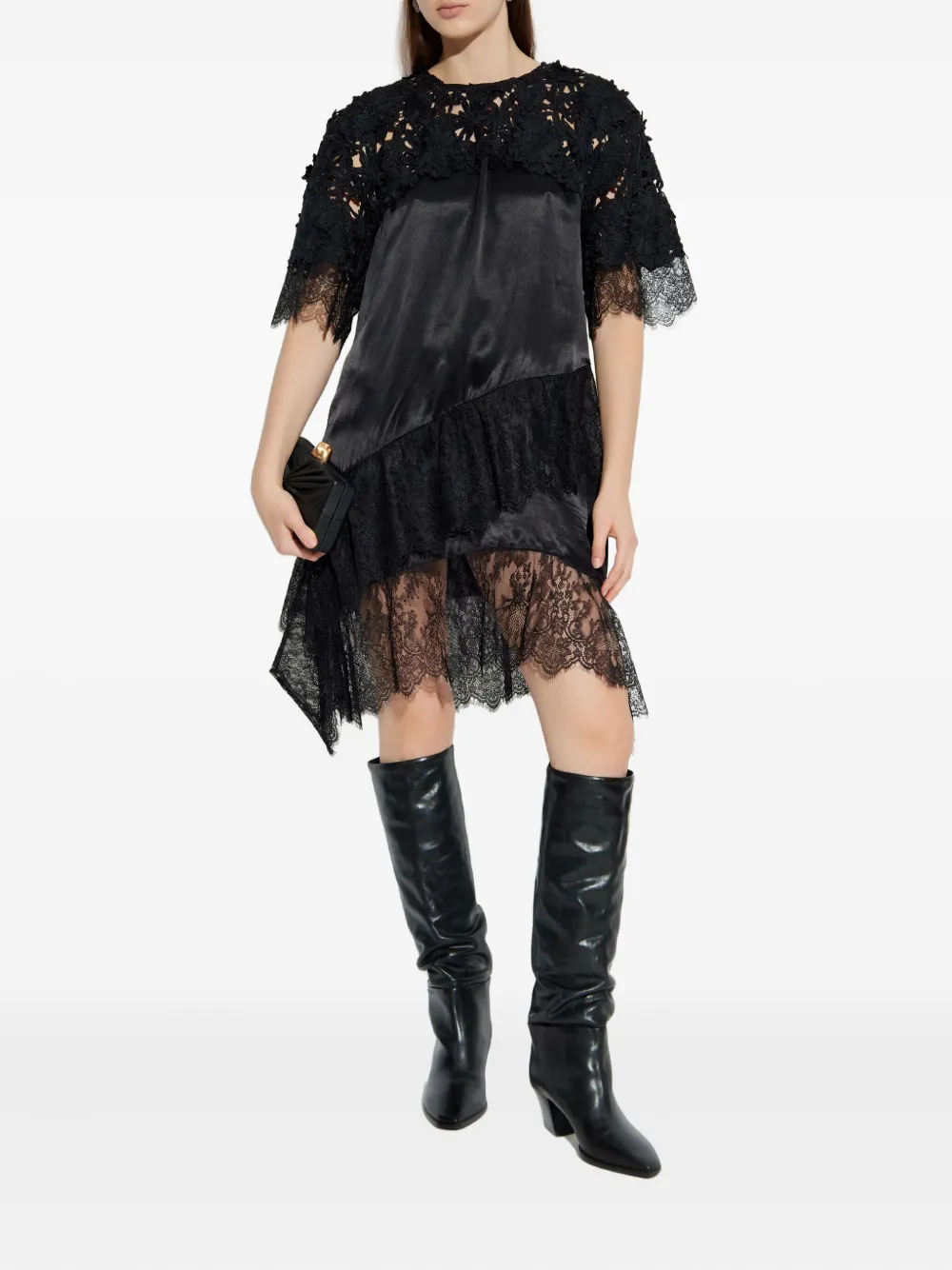 MUNTHE Rada lace-panel dress - Zwart