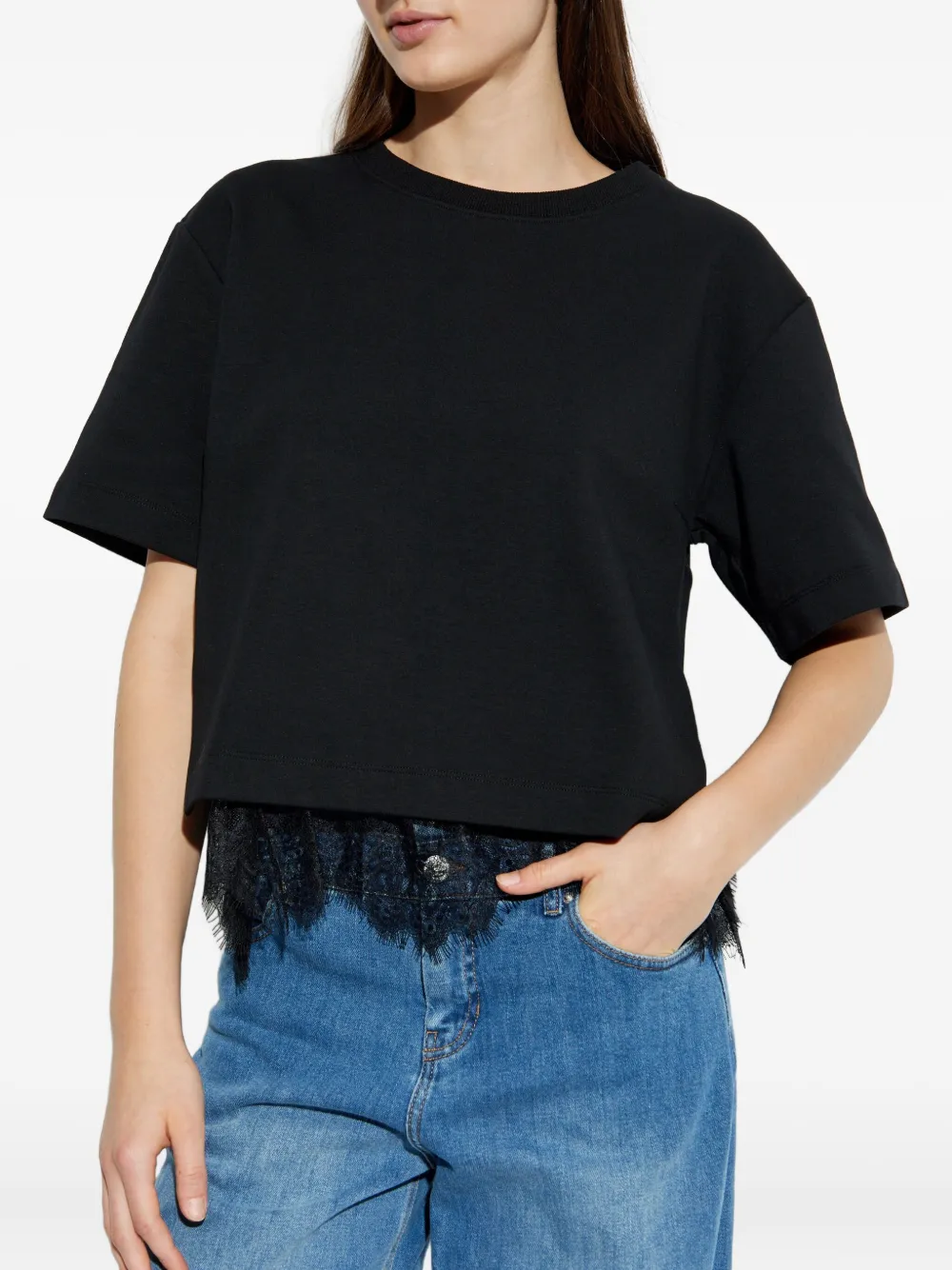 Munthe Rach Lace-trim T-shirt In Black