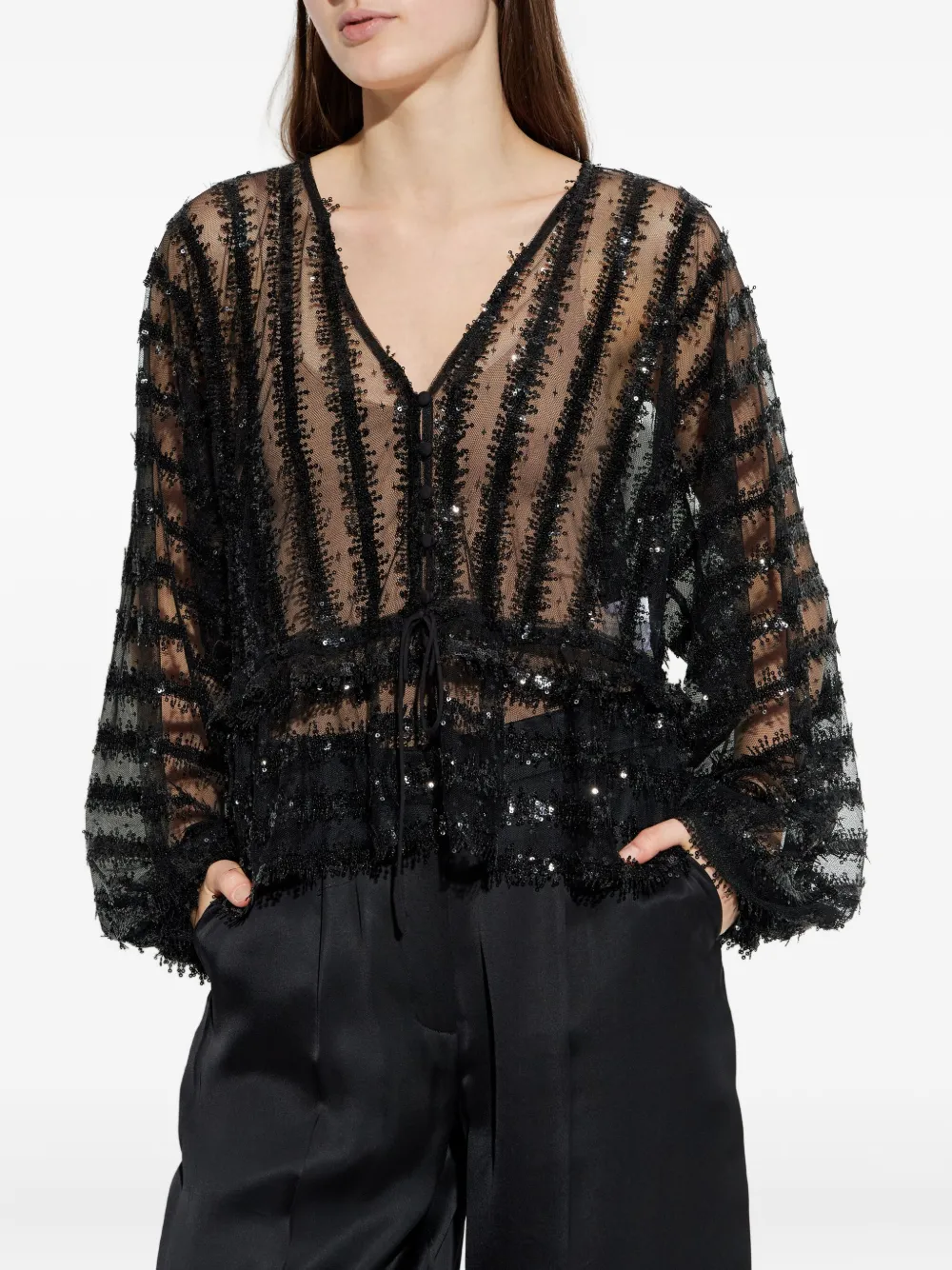 MUNTHE Remona blouse verfraaid met pailletten Zwart