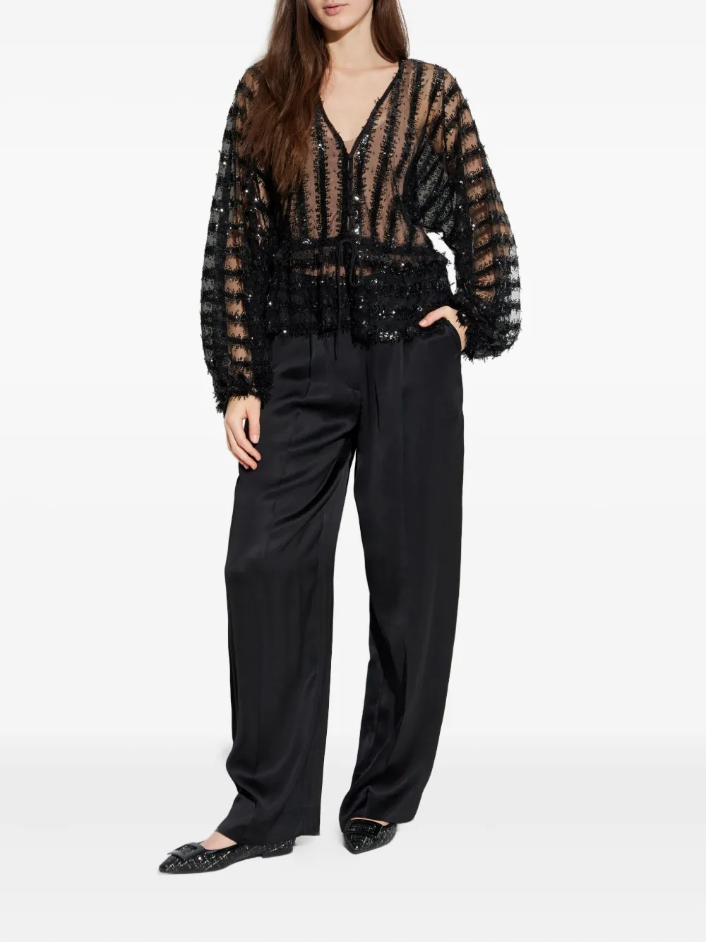 MUNTHE Remona sequin-embellished blouse - Zwart