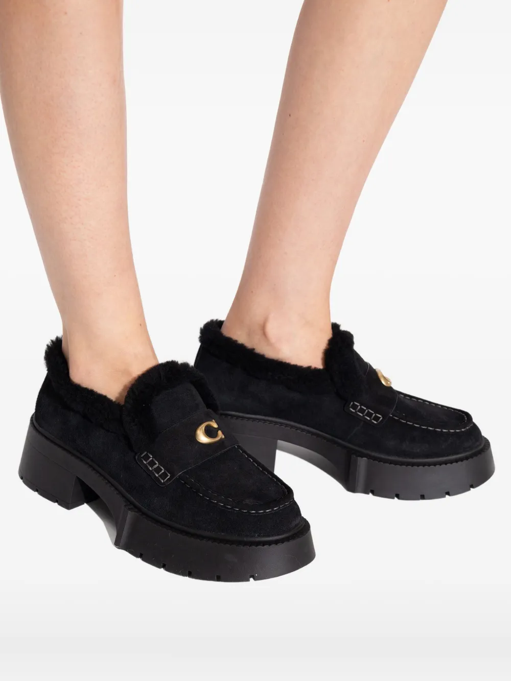 Coach Leah lammy loafers met logo Zwart