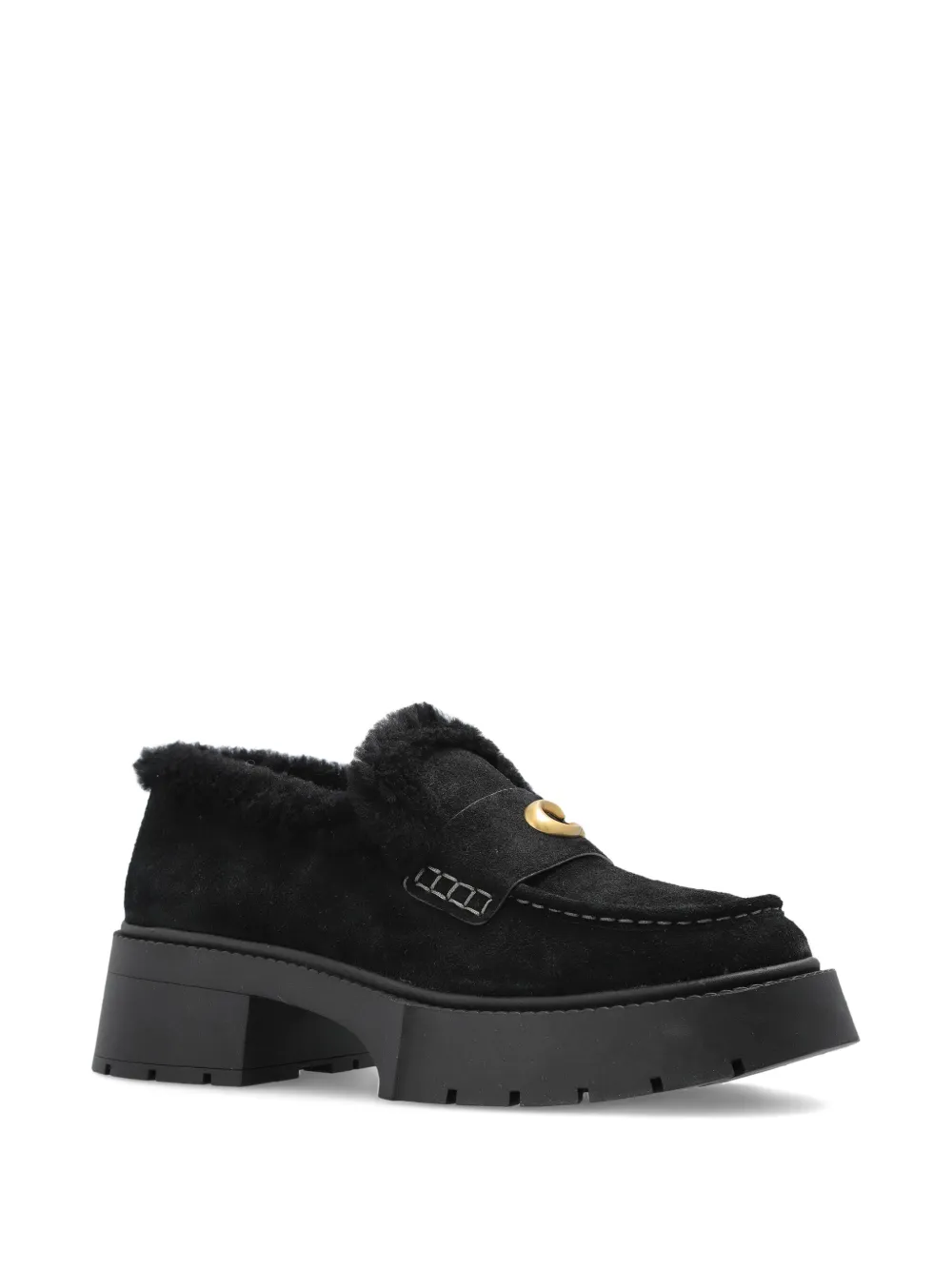 Coach Leah shearling logo loafers - Zwart