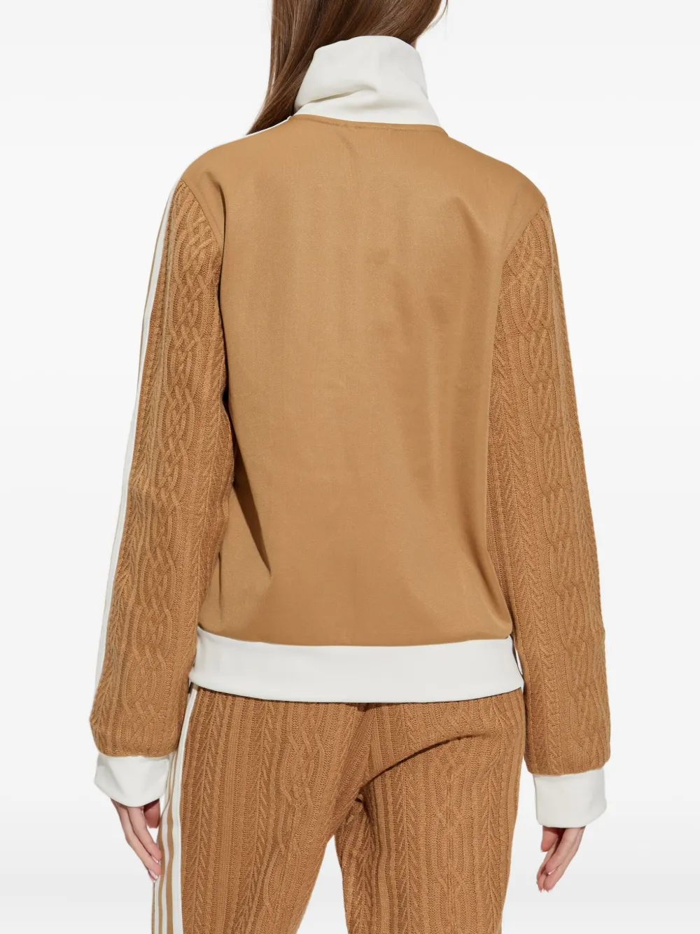 Adidas Originals Knitted-sleeve Zip-up Sweatshirt In Brown