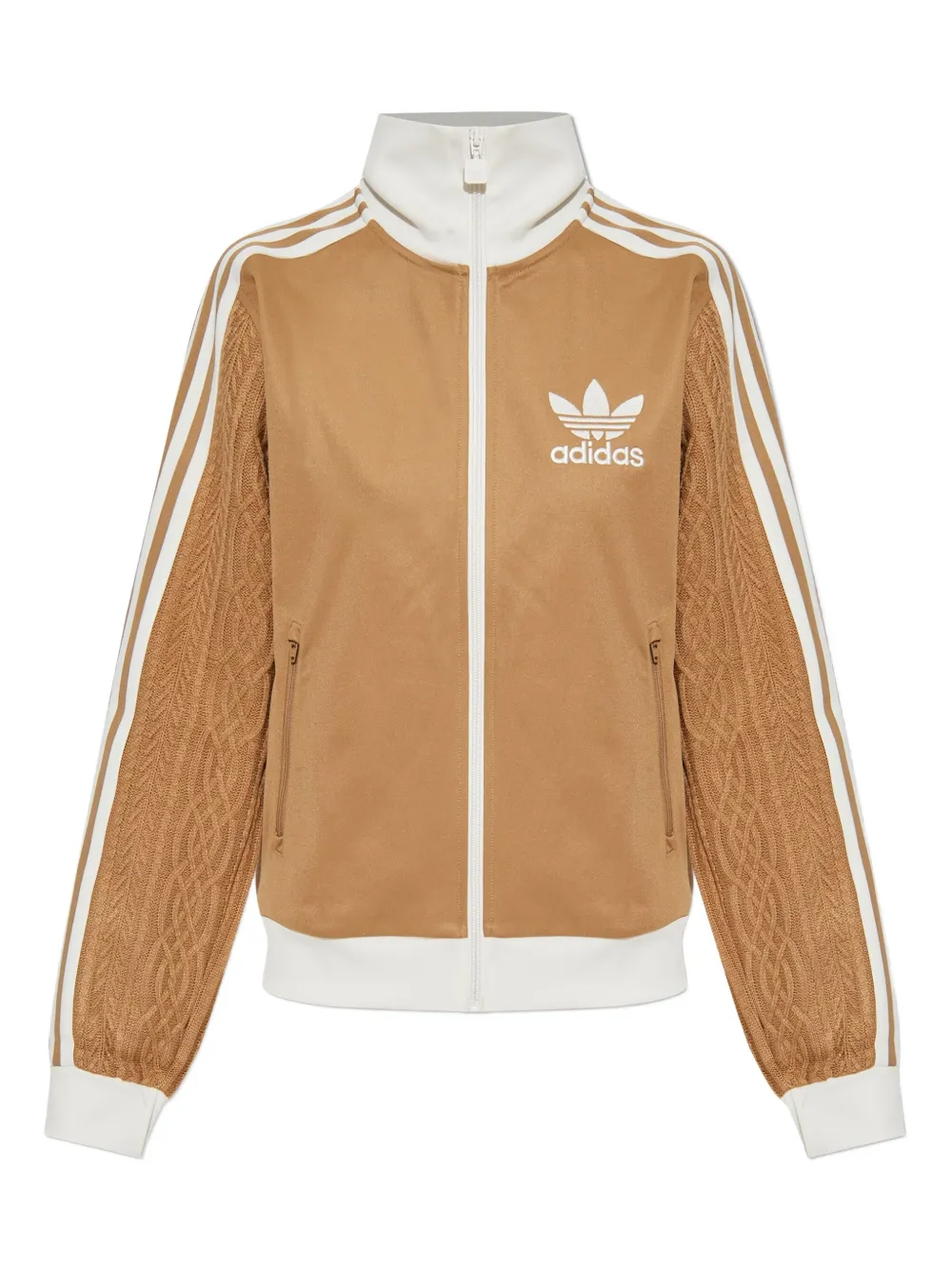 Adidas Originals Knitted-sleeve Zip-up Sweatshirt In Brown