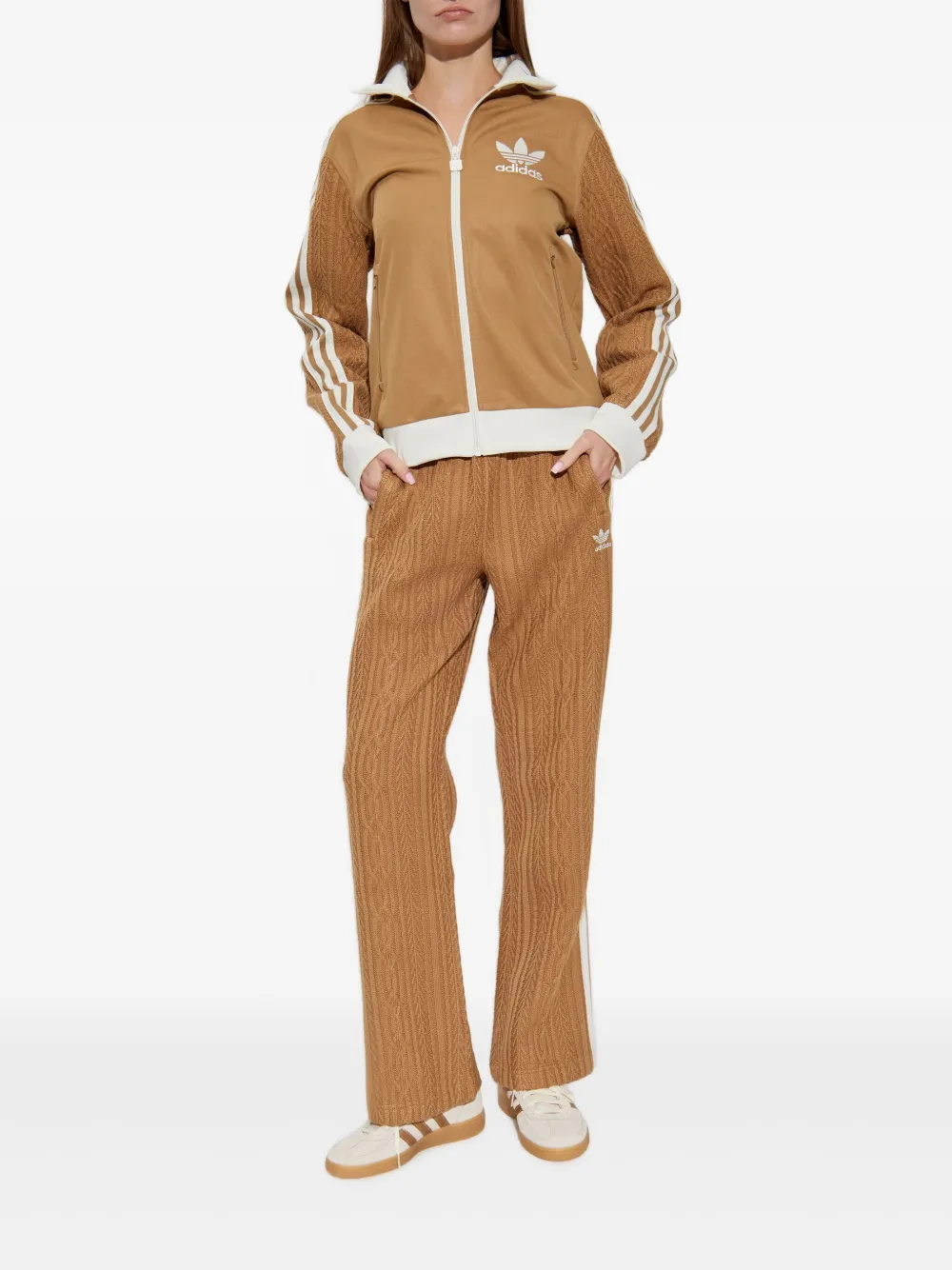 Adidas Originals Knitted-sleeve Zip-up Sweatshirt In Brown