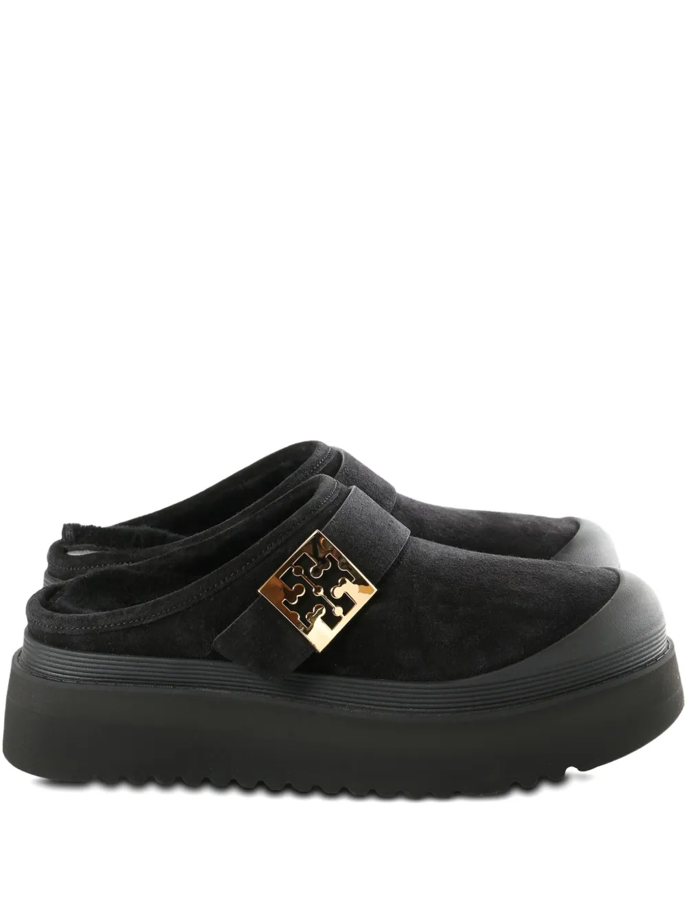 Tory Burch Mellow Shearling Platform Mules In Black