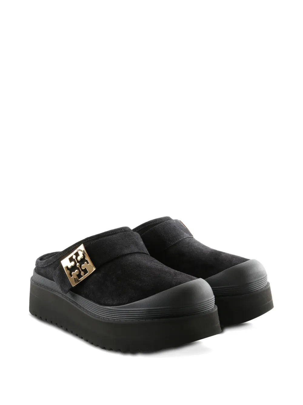 Tory Burch Mellow Shearling Platform Mules In Black
