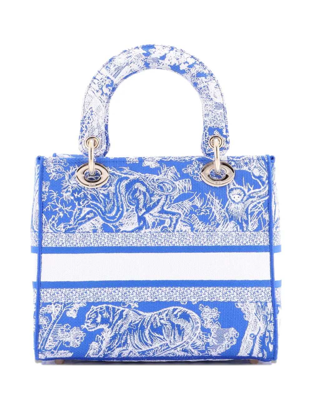 Pre-owned Dior Toile De Jouy Lady D-lite Bag Embroidered Canvas Tote Bag In Blue