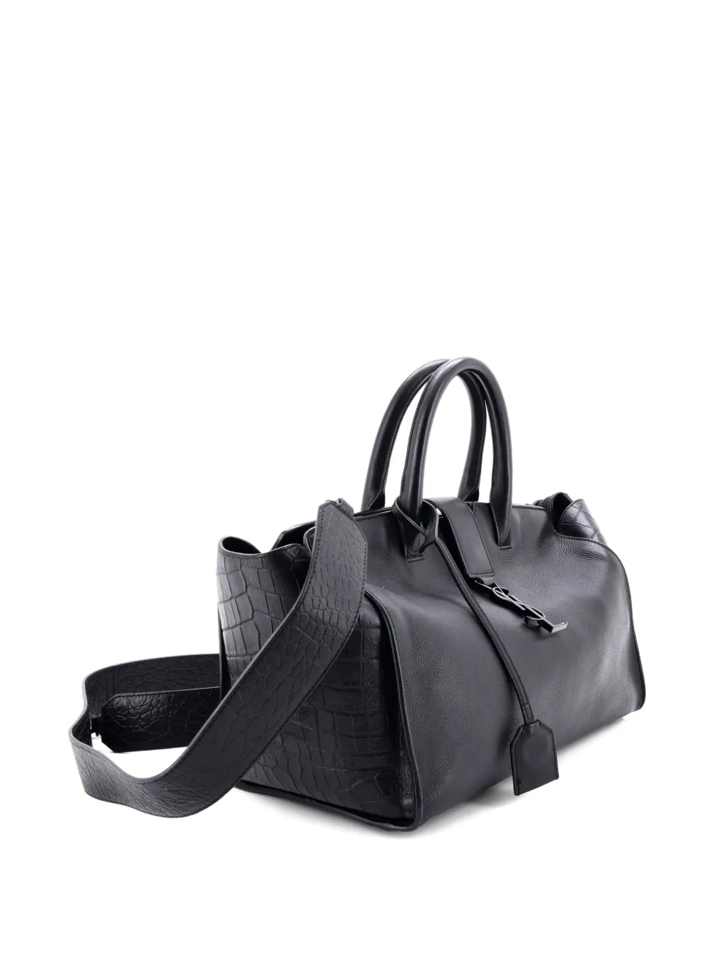 Pre-owned Saint Laurent Monogram Cabas Downtown Leather With Crocodile Embossed Leather Small Satchel