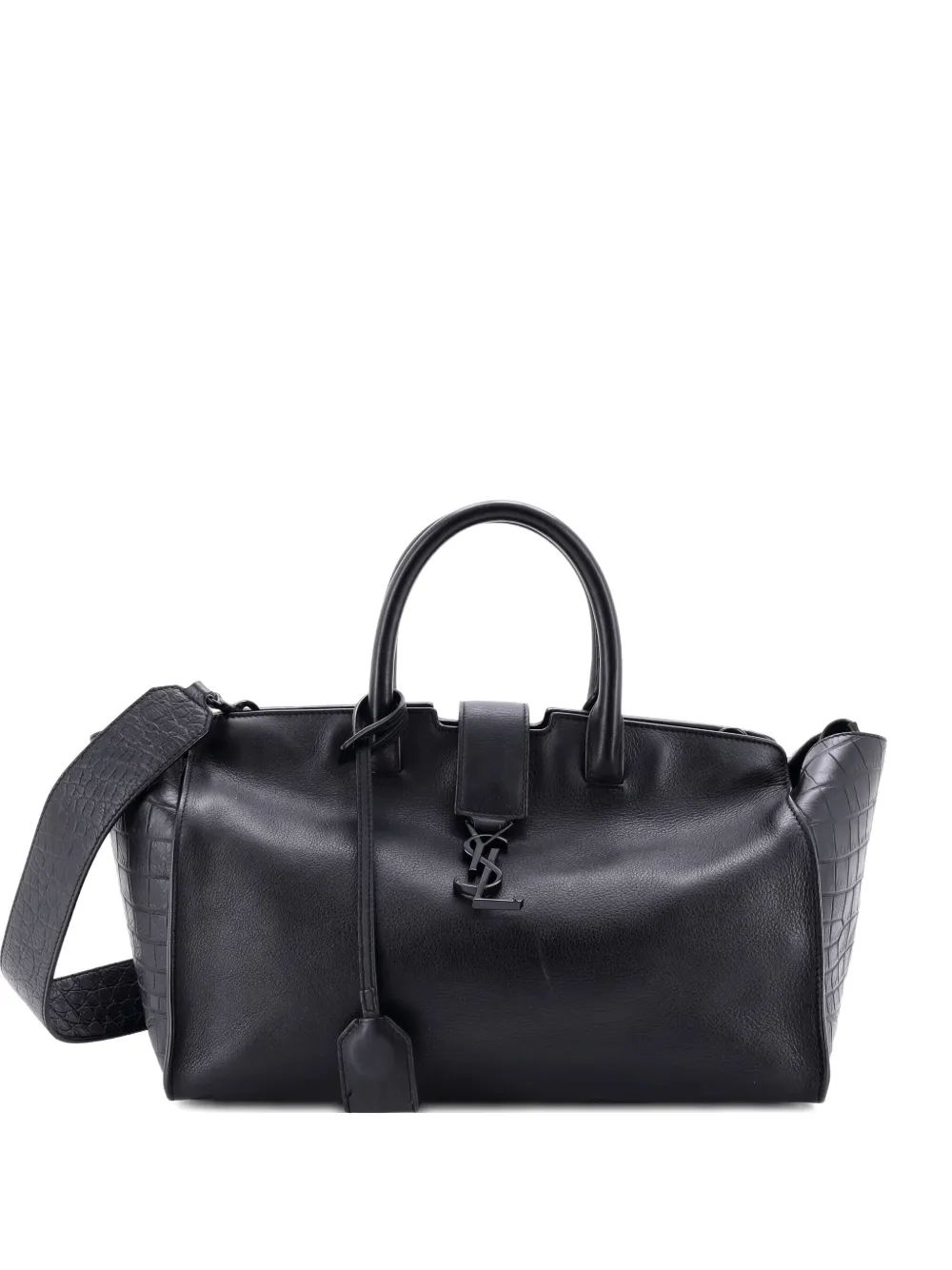 Pre-owned Saint Laurent Monogram Cabas Downtown Leather With Crocodile Embossed Leather Small Satchel