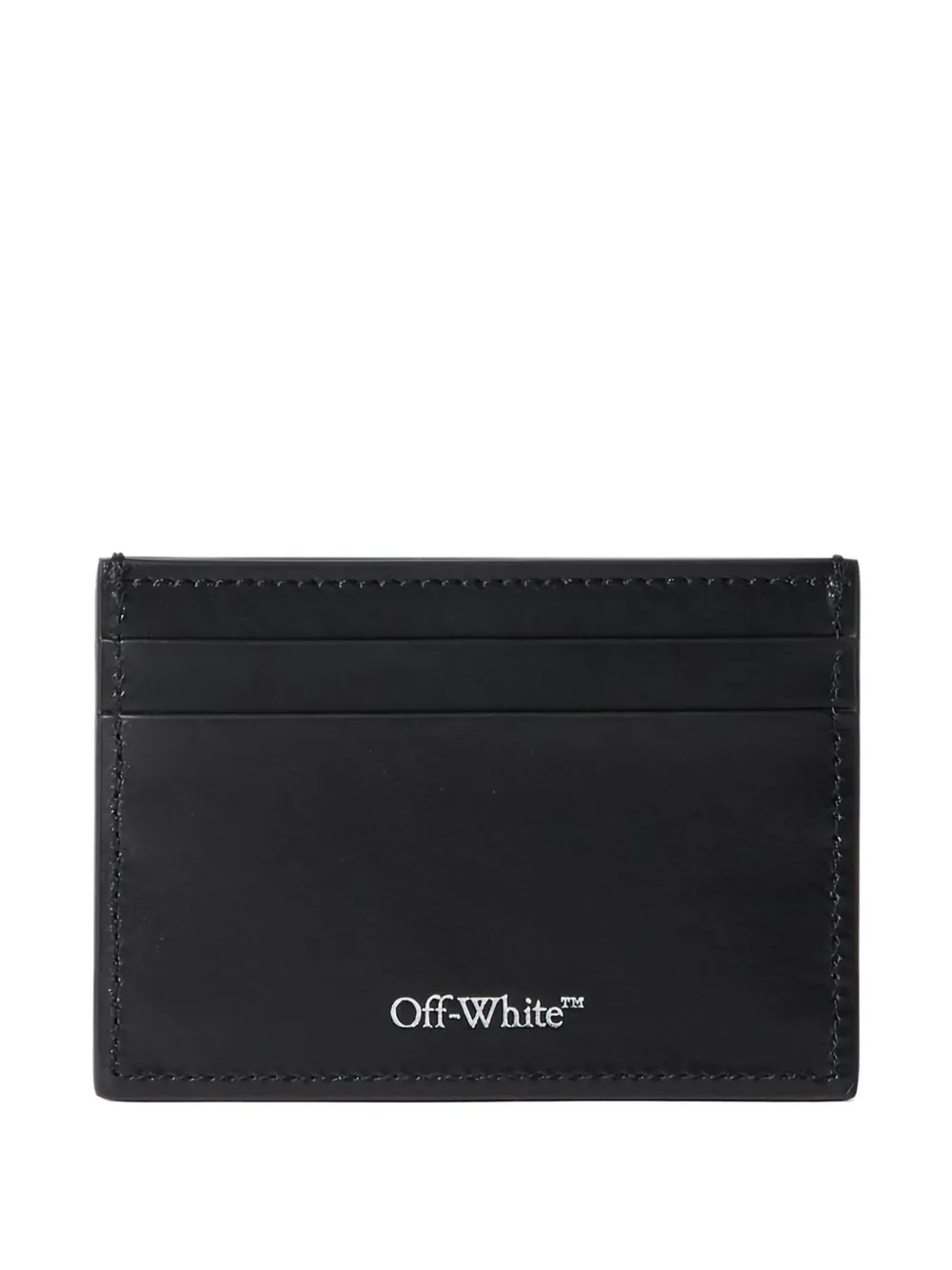 Off-white Diagonal Leather Card Holder In Black