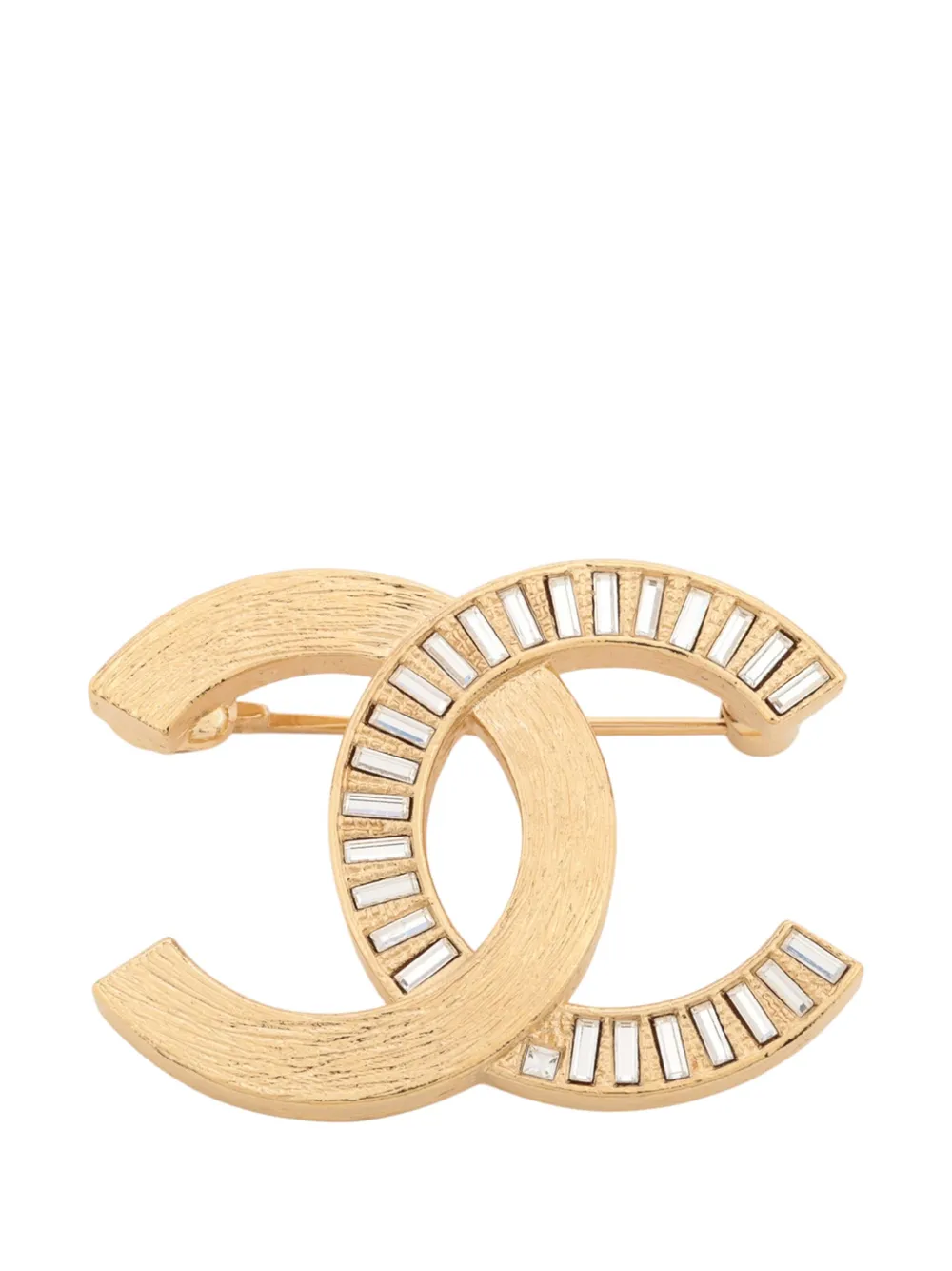 Pre-owned Chanel 2024 Gold Plated Cc Crystal Brooch Pin Costume Brooch