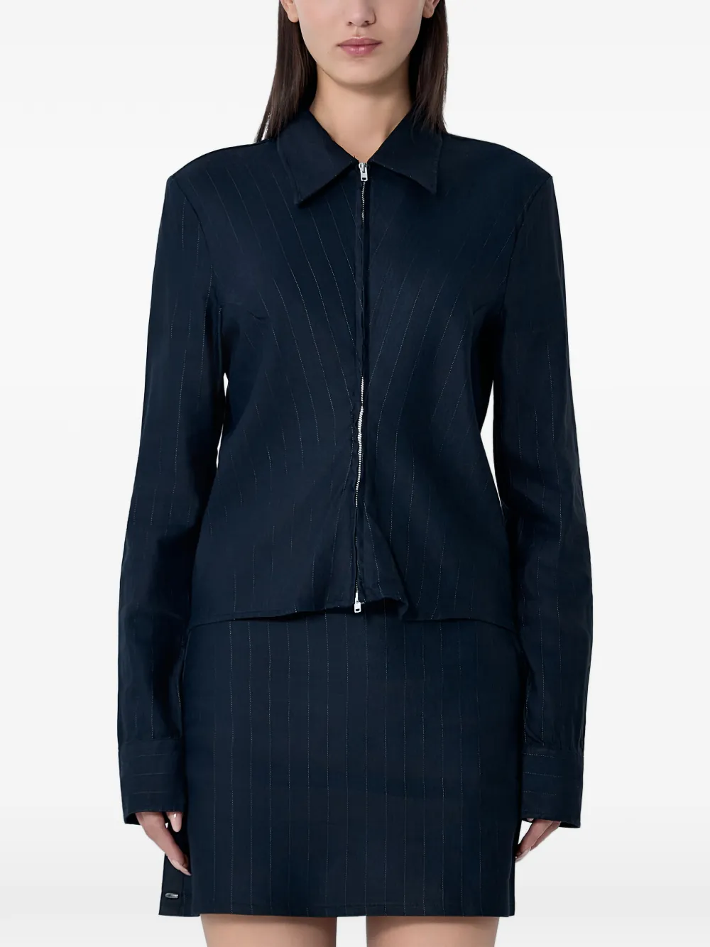 OUR LEGACY zip pinstripe classic shirt - Blau