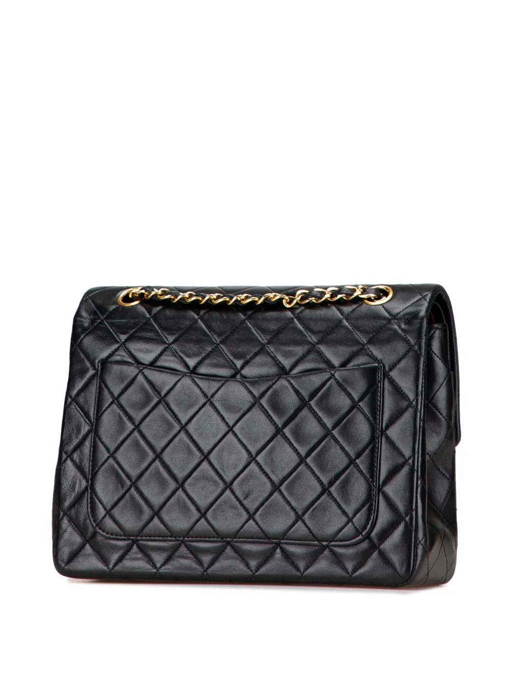 Pre-owned Chanel 1989-1991 Medium Tall Classic Lambskin Double Flap Shoulder Bag In Black