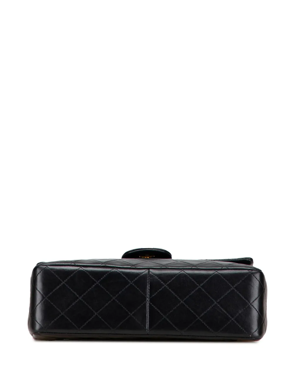 Pre-owned Chanel 1989-1991 Medium Tall Classic Lambskin Double Flap Shoulder Bag In Black