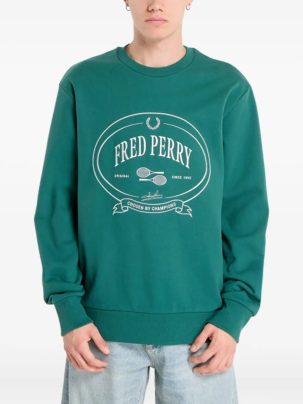 Fred Perry 그래픽 크루 넥 스웨트셔츠 | 그린 | Image 1