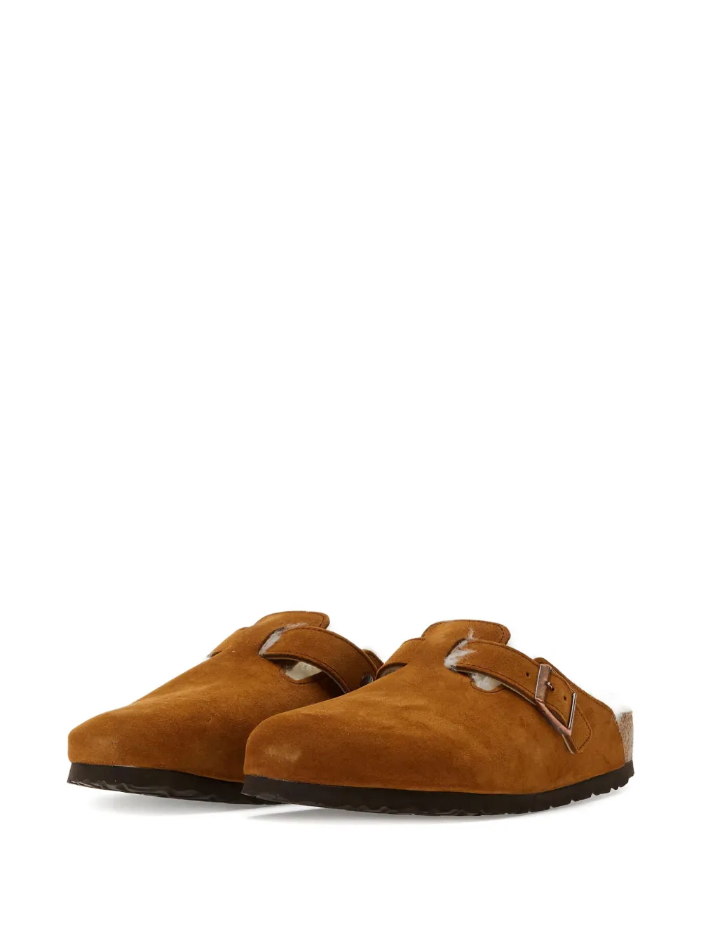 Birkenstock Boston lammy muiltjes met gesp Bruin