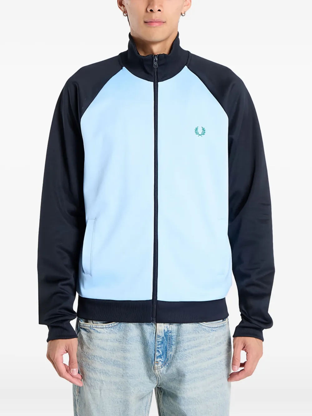 Fred Perry Contrast Sleeve Track Sweater In Blue