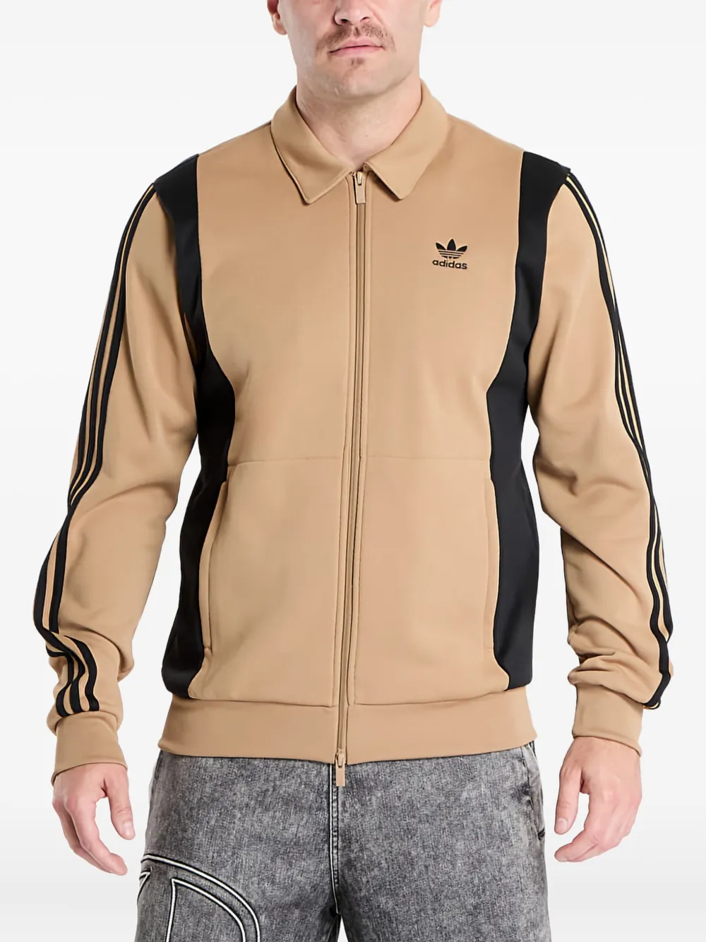  Adidas Panel Stripes Zipped Sweatshirt - Neutrals 