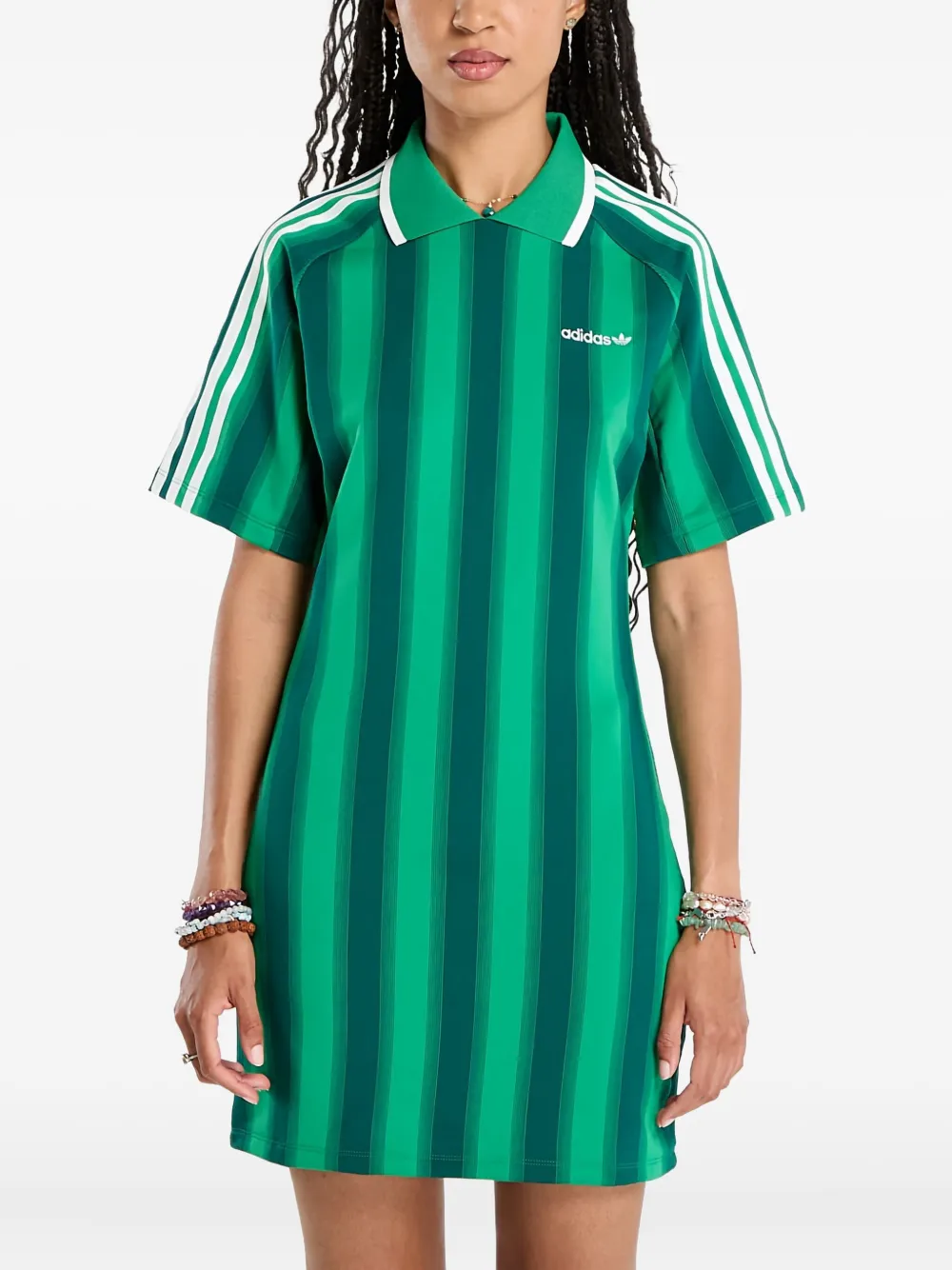 Adidas Originals Striped Mini Dress In Green