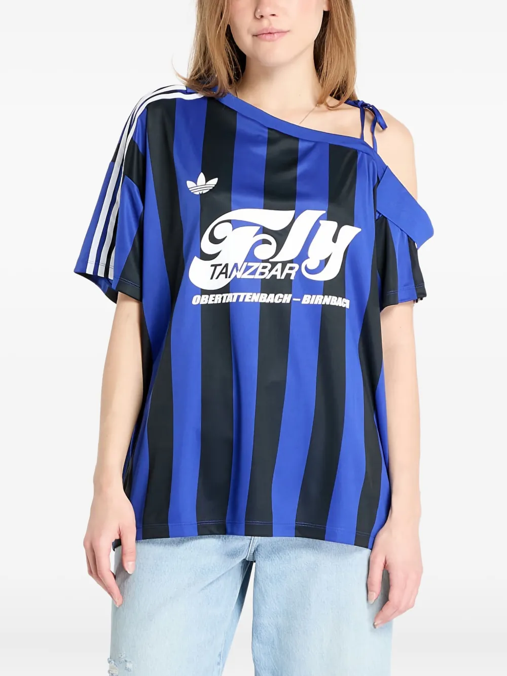 adidas striped off shoulder jersey - Blu
