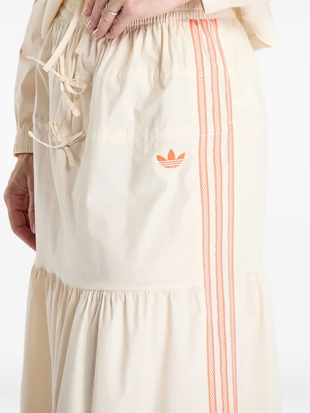 Adidas Originals Summer Glow Three-stripe Tiered Midi Skirt In Neutral