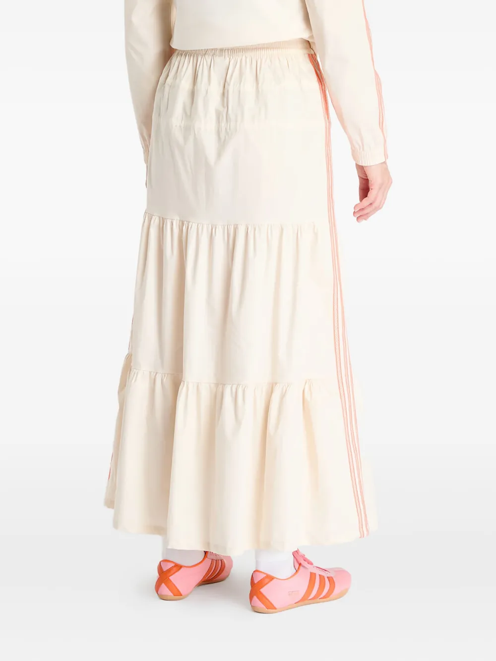 Adidas Originals Summer Glow Three-stripe Tiered Midi Skirt In Neutral
