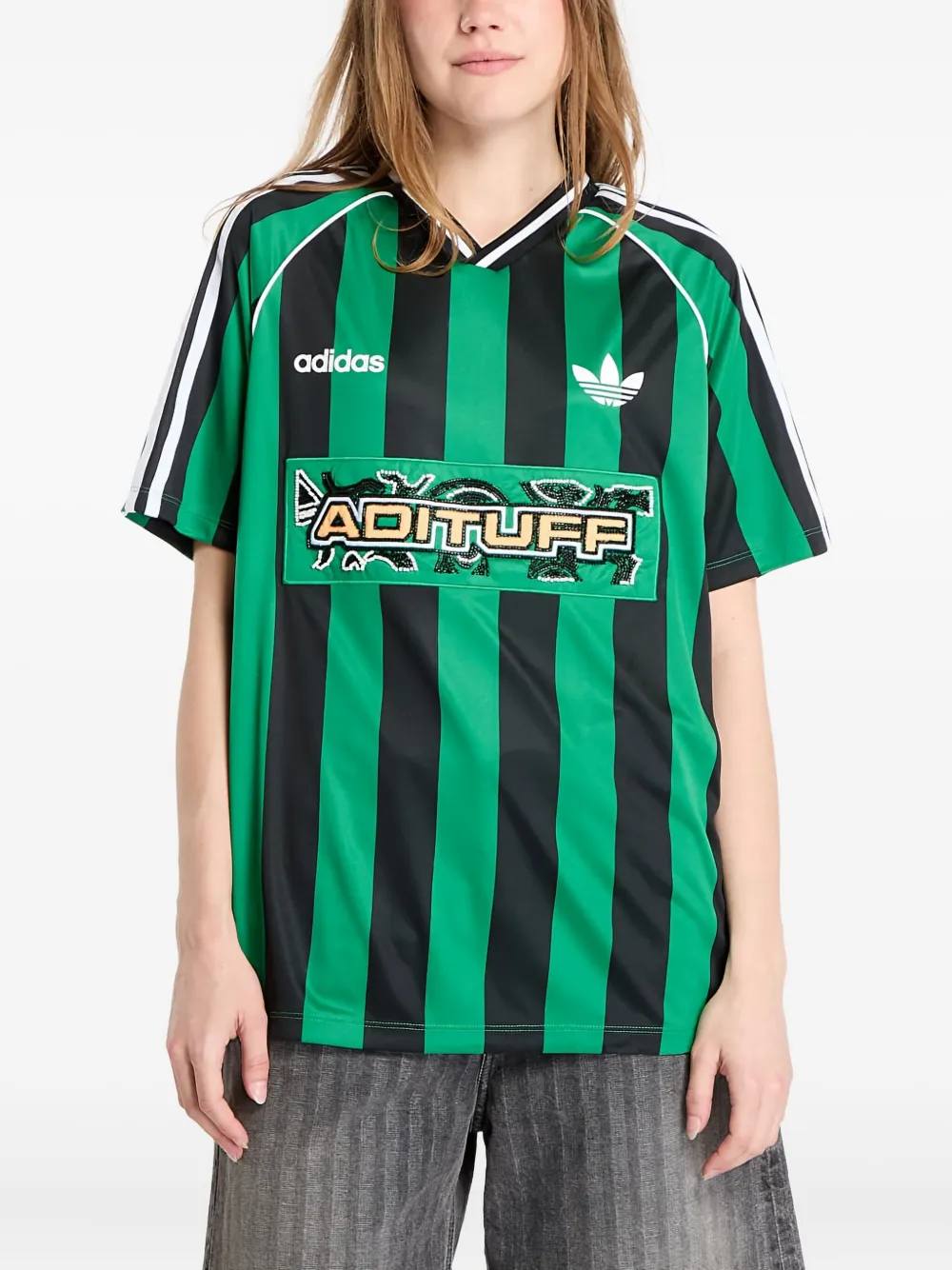 adidas striped beads-embellishment jersey - Verde