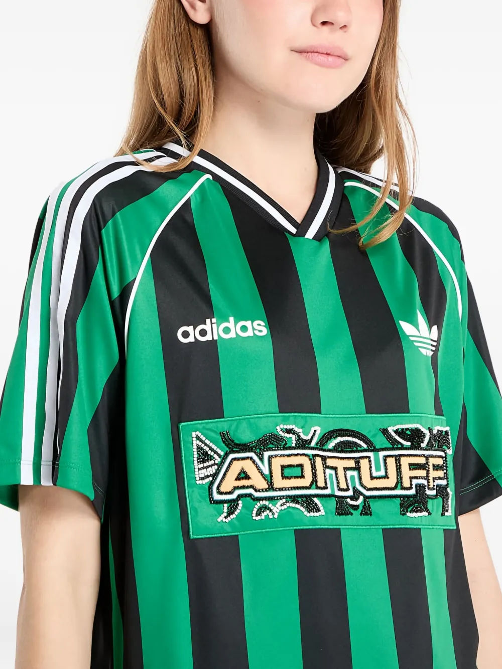 adidas Gestreepte jersey verfraaid met kralen Groen