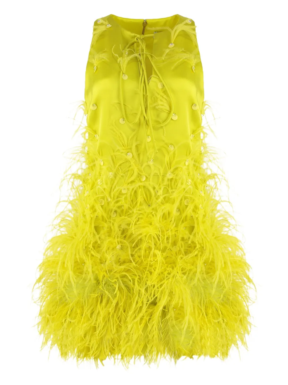 Les Filles D'eva Sequin-embellished Feather Mini Dress In Yellow
