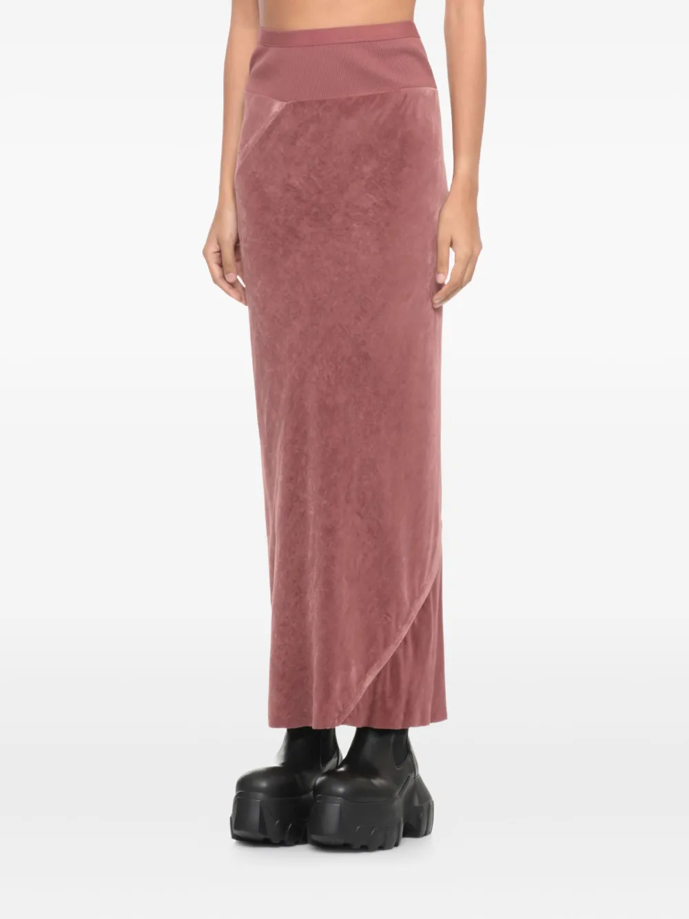 Rick Owens Midi Length Draped Velvet Skirt In Pink
