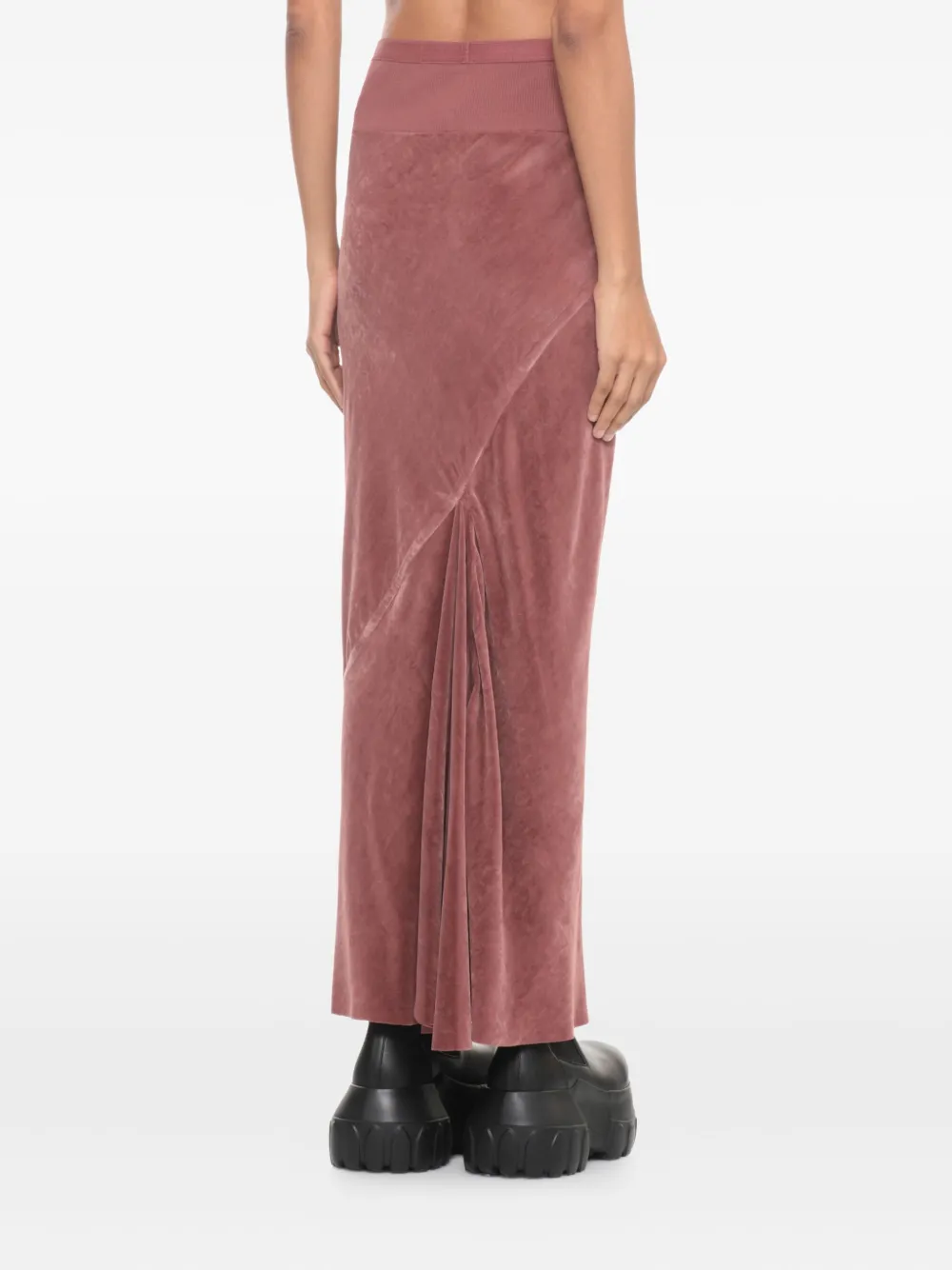 Rick Owens Midi Length Draped Velvet Skirt In Pink