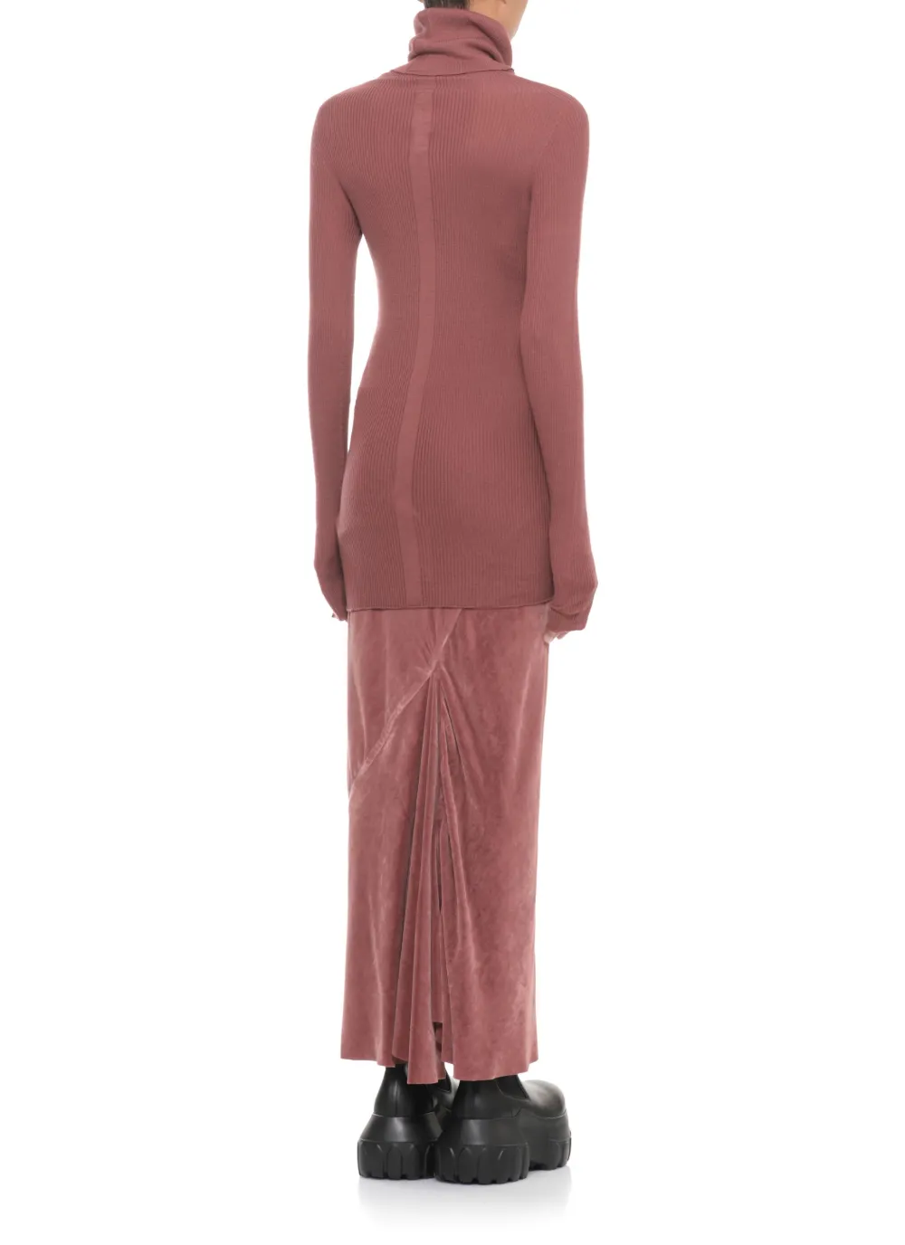 Rick Owens Fitted Turtleneck Knitwear Ribbed Texture In Brown